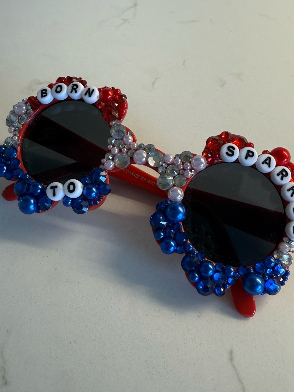 Embellished Round Sunglasses - Red, Blue, white/Silver